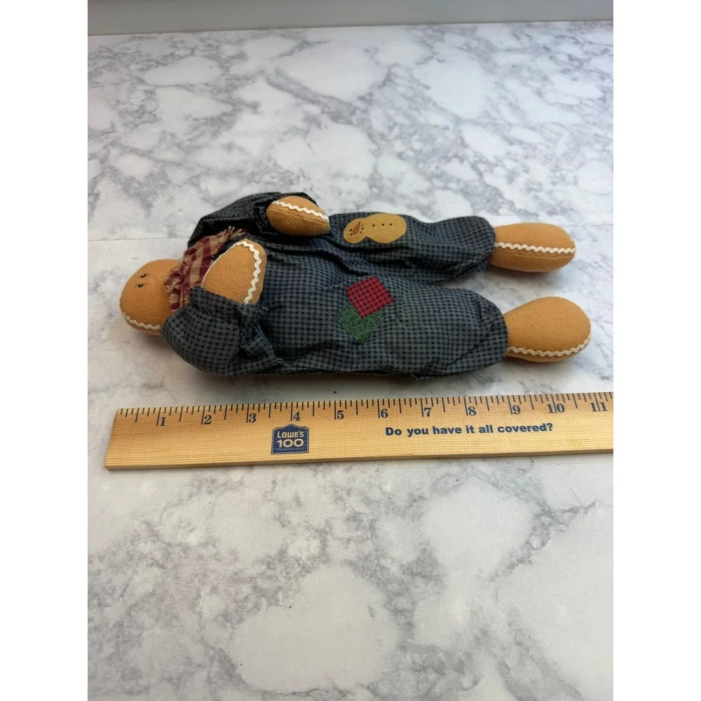 Primitive Gingerbread Man Fabric Doll 11 Inch Rustic Farmhouse Christmas Decor